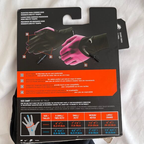 Nike Womens Dri Fit Tempo Run Gloves Black Size Small - Picture 3 of 3